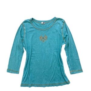 vintage y2k boho turquoise 3/4 sleeve top < 3